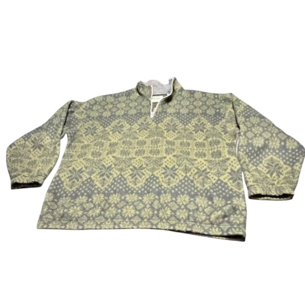 Vtg Bugle Boy Original Double Brush Snow Fleece Green 1/4‎ Zip Pullover Mens L